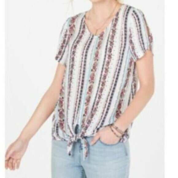 NWT Style & Co Knotted Split-Sleeve Boho Top - Picture 2 of 4